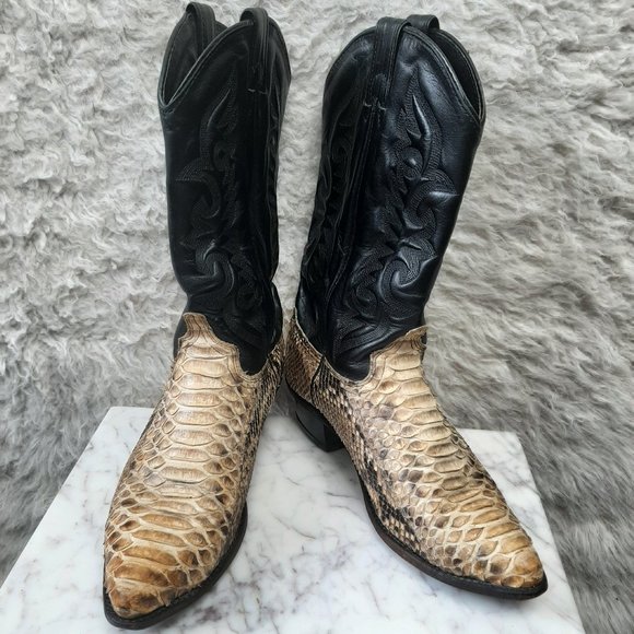 Vintage Ladies Exotic Snakeskin Leather Upper Western Cowgirl Boots Size US 9M - Picture 1 of 9